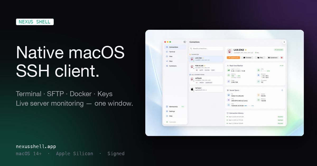 Nexus Shell — a native macOS SSH client